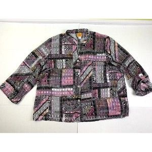 Ruby Rd. Women's Size 24W Button Up Top Roll Tab Sleeve Semi Sheer Shirt Blouse